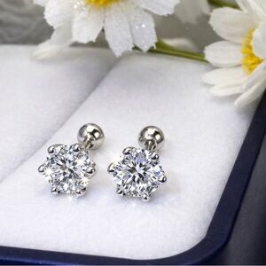 moissanite Screw backs stud earrings-0.5 & 0.5 short post 6mm-EM017-0.5ct-6mm